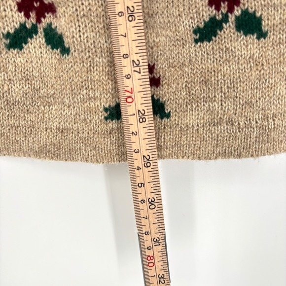 Vintage Dana Scott Pullover Sweater Knit Floral Bow Pattern Beige Red USA Size L - Picture 10 of 11